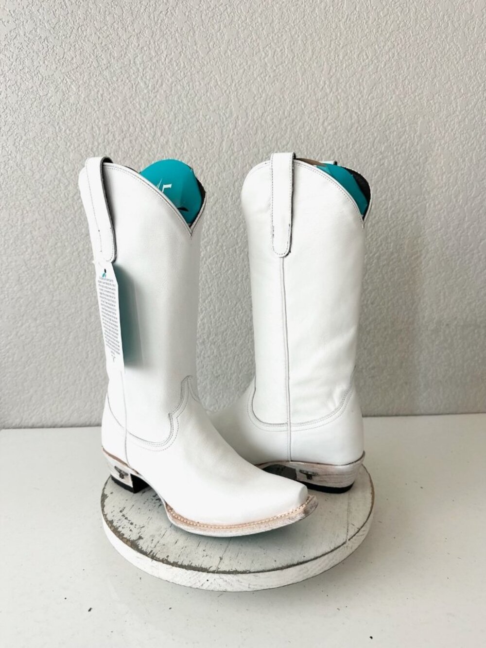Lane EMMA JANE White Cowboy Boots Western Cowgirl Mid Calf Tall Snip Toe Sz 8